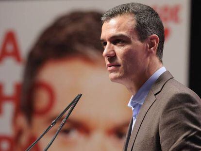 El presidente del Gobierno en funciones, Pedro Sánchez, en un mitin en Santander.