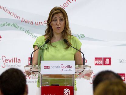 Susana D&iacute;az, en la sede del PSOE de Sevilla.