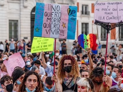 Manifestación en Madrid para condenar al asesinato del joven Samuel Luiz, en Galicia, el pasado julio.