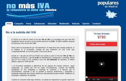 Web 'espejo' de la página de la campaña 'No más IVA'