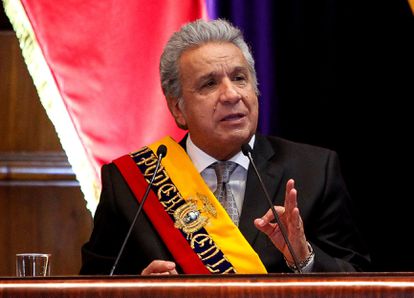 El presidente de Ecuador, Lenín Moreno, en una comparecencia ante la Asamblea el pasado mes de mayo.