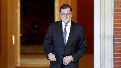 Mariano Rajoy hoy en el Palacio de la Moncloa.