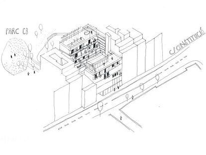 Boceto de lo que podr&iacute;a ser el edificio de la Cooperativa de Can Batll&oacute;.