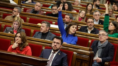 El presidente de la Generalitat, Pere Aragonès, en un momento del Pleno. QUIQUE GARCIA (EFE)