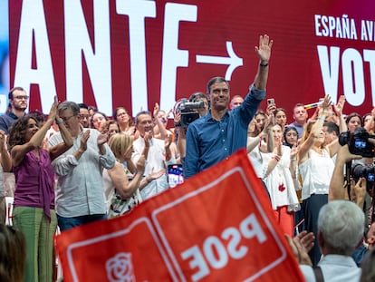 Pedro Sánchez, durante el mitin de este sábado en Valencia.