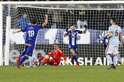 Pedraza celebra su gol al Celta.