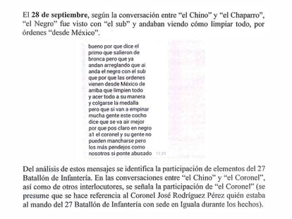 Uno de los mensajes que detalla el informe de la Comisión presidencial para el caso Ayotzinapa.