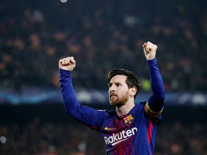 Messi celebra un gol davant del Chelsea al Camp Nou.