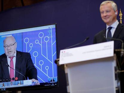 El ministro de Finanzas francés Bruno Le Maire y el ministro de Economía alemán Peter Altmaier presentan el proyecto de infraestructura de datos europea Gaia-X.