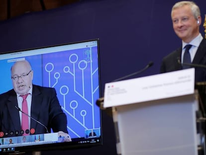 El ministro de Finanzas francés Bruno Le Maire y el ministro de Economía alemán Peter Altmaier presentan el proyecto de infraestructura de datos europea Gaia-X.