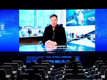 Elon Musk, en vídeo en la inauguración de la World Artificial Intelligence Conference (WAIC) de Shanghái (China), el 9 de julio pasado.