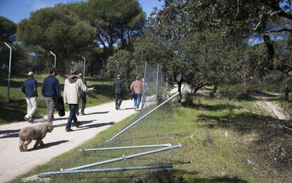 Un grupo de vecinos recorre los caminos del monte, entre las vallas tumbadas que separan fincas y cotos.