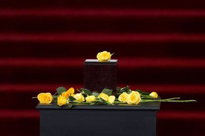 Caja con las cenizas de Gabriel García Márquez, el pasado 21 de abril en el Palacio de Bellas Artes de la Ciudad de México.