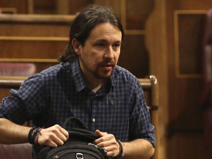 El l&iacute;der de Podemos, Pablo Iglesias, este jueves en el Congreso.