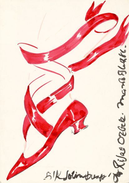 Un boceto que corresponde al
diseño 'Martha', de 1986,
inspirado en la bailarina
y coreógrafa Martha
Graham para el desfile
de moda de Rifat Özbek.