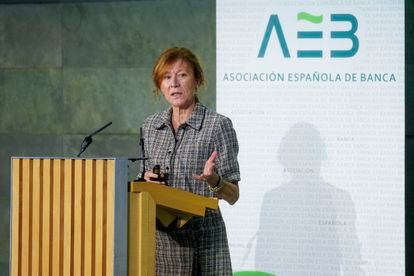 Margarita Delgado, subgobernadora del Banco de España, este miércoles en Madrid durante unas jornadas organizadas por la AEB.