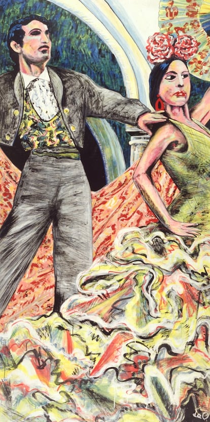 'Pareja flamenca', 1981. Acrílico sobre contrachapado. 244 x 122 cm. Costus
