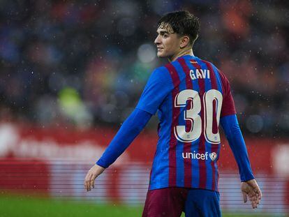 Gavi, en el partido del Sevilla contra el Barcelona.