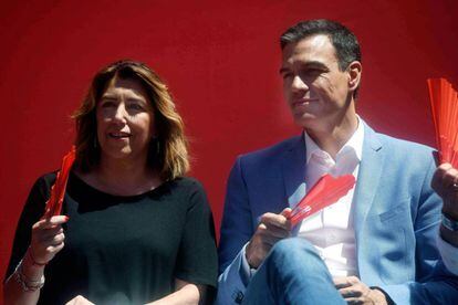 Susana Díaz y Pedro Sánchez en un mitin del PSOE.