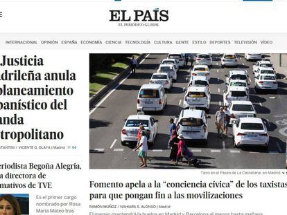 Página web de EL PAÍS el 31 de julio. 