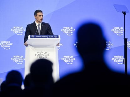 Pedro Sánchez durante su intervención en el foro de Davos