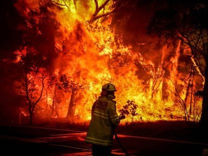 Un bombero intenta apagar un incendio en Bilpin (Australia) el 19 de diciembre de 2019.