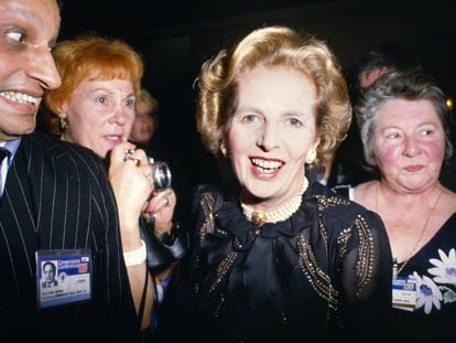La primera ministra Margaret Thatcher, en la convención del Partido Conservador, en 1985.