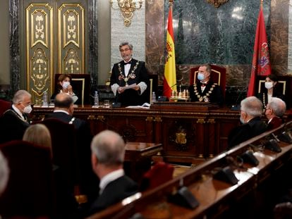 El presidente del Consejo General del Poder Judicial, Carlos Lesmes, interviene en el acto de apertura del año judicial, el pasado 6 de septiembre en el Tribunal Supremo.