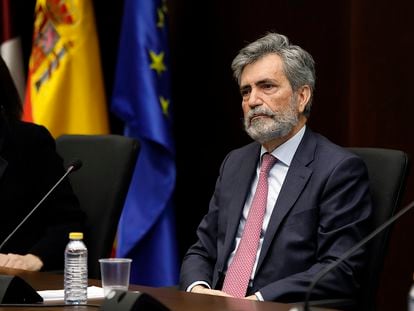 El presidente del Tribunal Supremo y del Consejo General del Poder Judicial, Carlos Lesmes, durante su visita a la nueva Ciudad de la Justicia de Albacete.