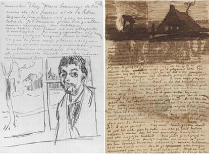 Van Gogh mantuvo una intensa relación epistolar con su hermano. A la izquierda, una carta enviada a Theo en 1888. Muchas de las misivas contenían esbozos (arriba) de sus cuadros más célebres.