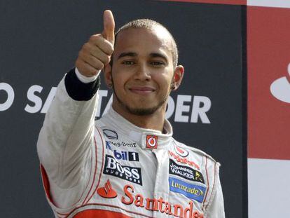 Hamilton, en el podio del GP de Italia.
