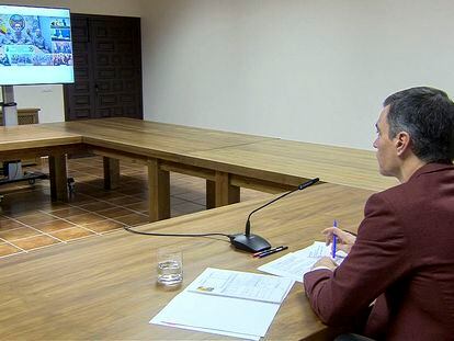 Pedro Sánchez mantenía este domingo una videoconferencia con las unidades españolas en misiones humanitarias y de paz en el exterior.