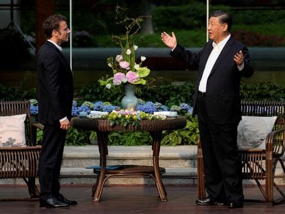 El presidente francés, Emmanuel Macron, y el presidente chino, Xi Jinping, en Guangzhou el pasado 7 de abril.