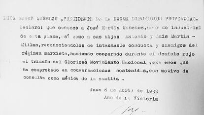 El salvoconducto que salvo la vida de los hermanos Martín Millán en los estertores de la Guerra Civil.