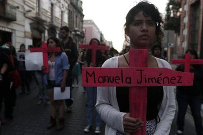 Una manifestaci&oacute;n en Puebla contra la violencia machista.