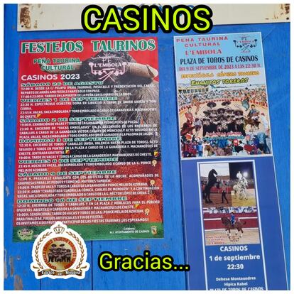 El programa de los festejos taurinos de este año en la localidad valenciana de Casinos difundidos en Facebook.