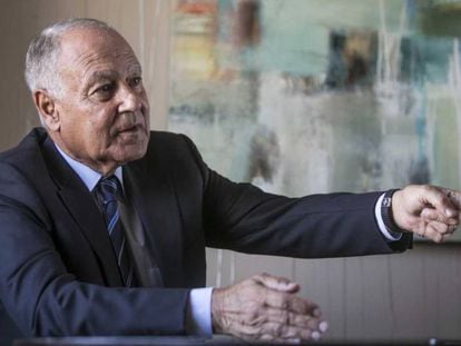 Ahmed Aboul-Gheit, Secretario General de la Liga &Aacute;rabe, durante la entrevista en Madrid, este mi&eacute;rcoles 4 de octubre.