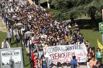 Manifestación de estudiantes de la Universidad Autónoma de Barcelona (UAB) en octubre de 2019.
