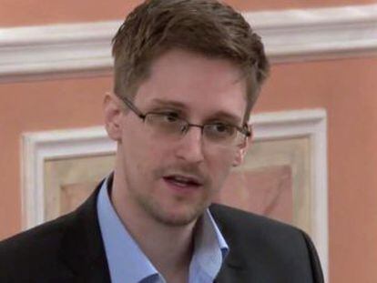 Fragmento de un v&iacute;deo de Edward Snowden el pasado mes de octubre en Mosc&uacute;, distribuido por Wikileaks. 