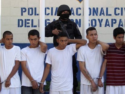 Miembros de la Mara Salvatrucha tras su detenci&oacute;n, en diciembre.