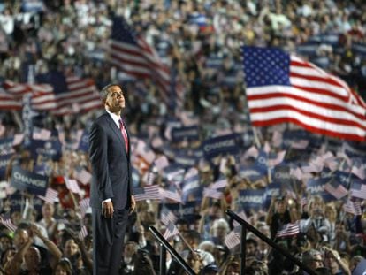 Obama, en la clausura de la convención de los demócratas e 2008. 