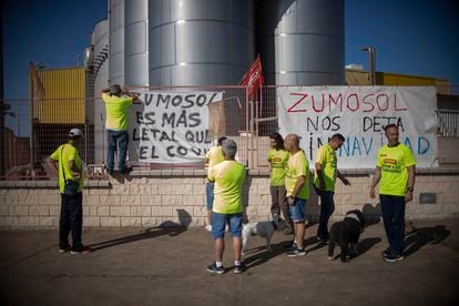 Several of the workers who have been locked up in the Zumosol factory since last December 20.