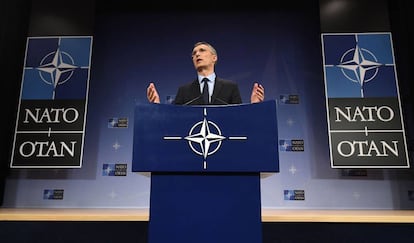 El secretario general de la OTAN, Jens Stoltenberg, durante la última reunión ministerial de la Alianza, el 31 de marzo en Bruselas.