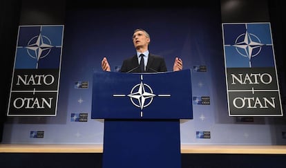 El secretario general de la OTAN, Jens Stoltenberg, durante la &uacute;ltima reuni&oacute;n ministerial de la Alianza, el 31 de marzo en Bruselas. 