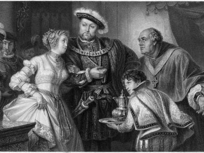 Enrique VIII de Inglaterra rodeado de personal de servicio.