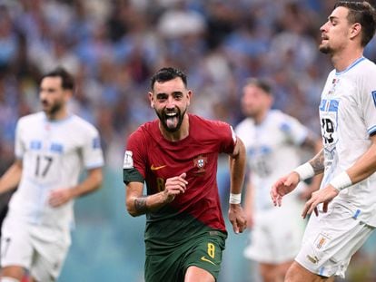 Bruno Fernandes celebra uno de los goles que le han dado la victoria a su equipo.