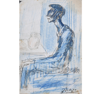 'El ciego', pintado por Pablo Picasso en 1903., dibujo realizado en tinta y lápiz sobre tarjeta postal (14,5 por 10 centímetros), comprado a finales de 2021 por el Ayuntamiento de Barcelona.