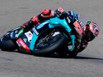 Petronas Yamaha SRT's French rider Fabio Quartararo rides during the during the fourth MotoGP free practice session of the Moto Grand Prix of Aragon at the Motorland circuit in Alcaniz on October 17, 2020. (Photo by JOSE JORDAN / AFP)