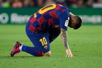 Messi al partit entre el FC Barcelona i el Villarreal al Camp Nou.