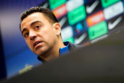 Xavi Hernández, during the press conference at the Barcelona Sports City.